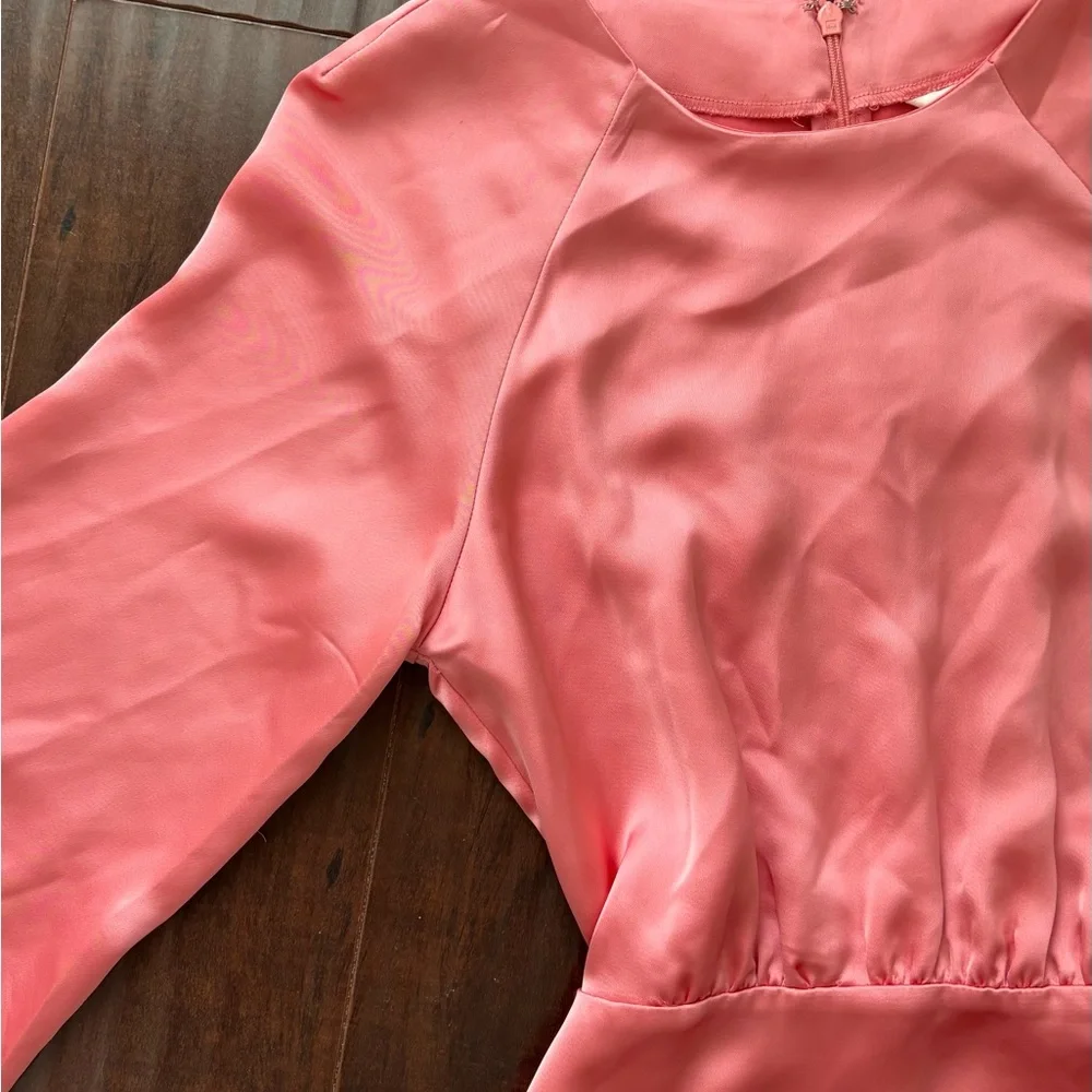 H&M Satin Vibrant Pink Long Sleeve Dress - Picture 5 of 7